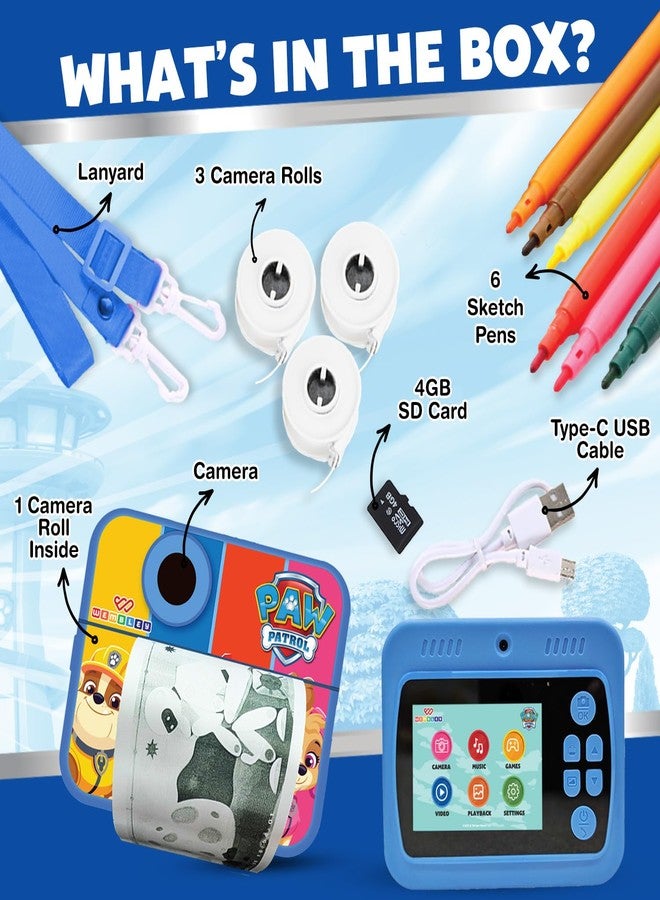 Wembley DIY Instant Print Digital Camera for Kids 3+| Includes Print Rolls, 4GB SD Card & Strap| Fun Birthday Gift for Boys & Girls (Paw Patrol Theme) - Image 3